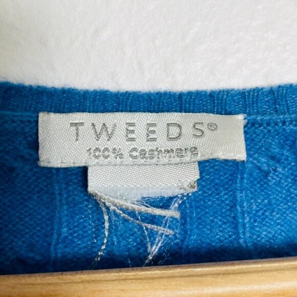 Tweeds Vintage 100% Cashmere Blue Cable Knit Sweater - Picture 13 of 13